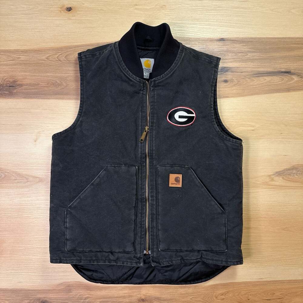 RARE Vintage Carhartt Embroidered UGA Bulldog Quilt-Lined Duck Vest Size Small